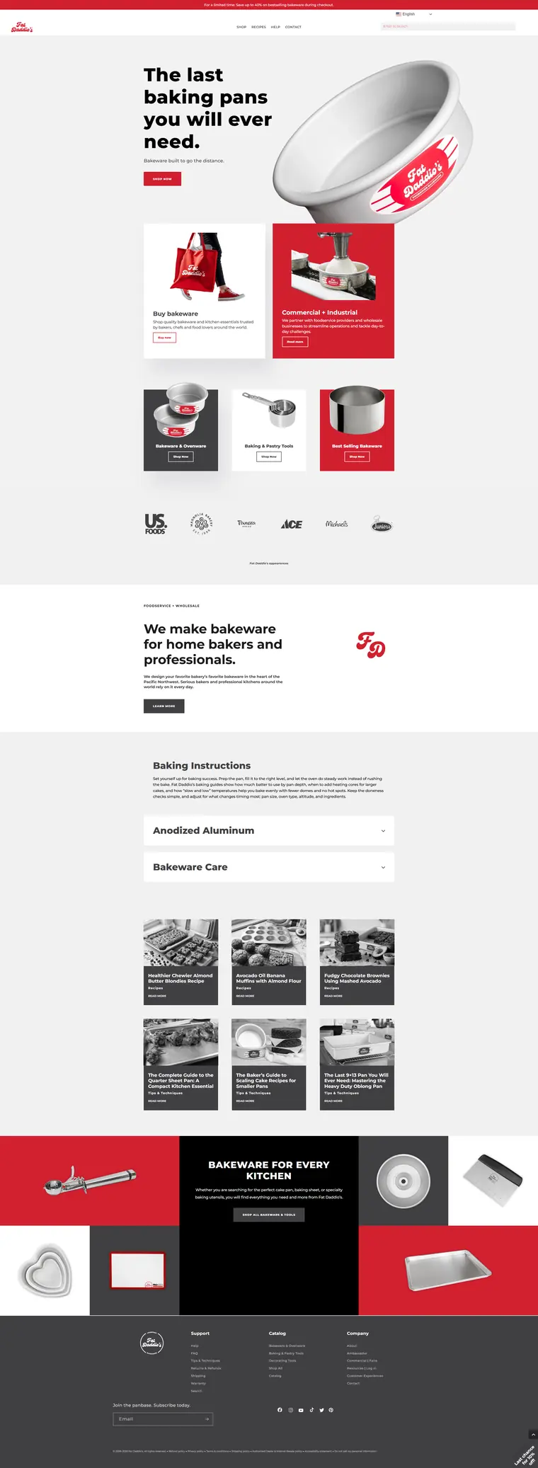 Full-page screenshot of the FatDaddio's brand website homepage