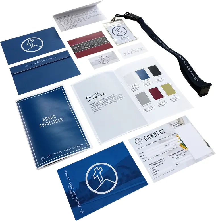 Printed brand and identity media collateral from 2018